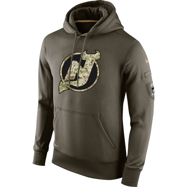 Men NHL New Jersey Devils Nike Olive Salute To Service KO Performance Hoodie Green->new jersey devils->NHL Jersey